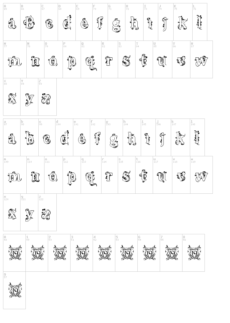 Beauregard font map